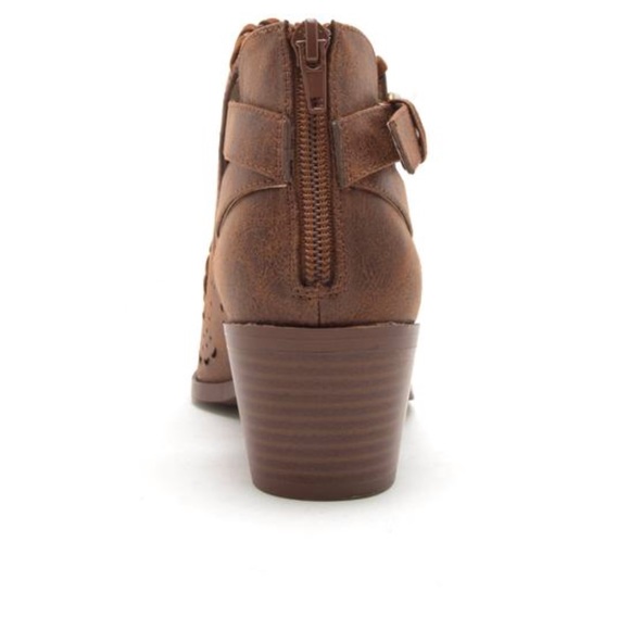 Faux leather cut out distress boots bootie Cognac - Picture 4 of 4